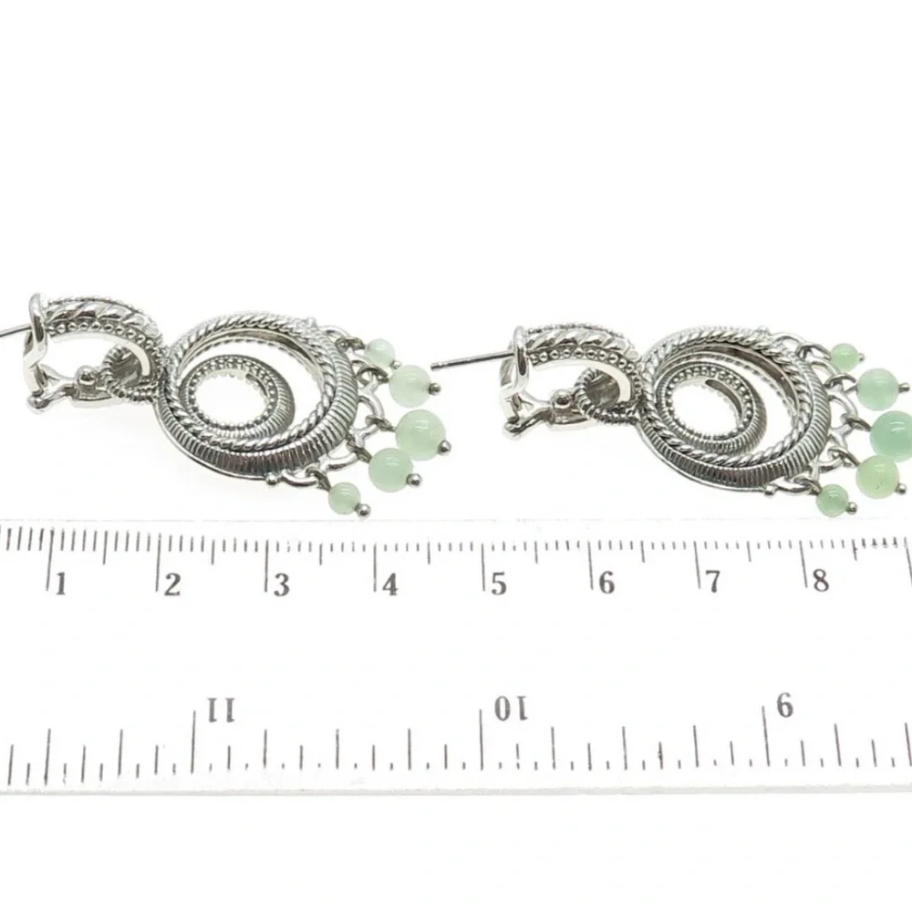 JUDITH RIPKA 925 Sterling Silver Real Jade Dangle Charm Omega Back Earrings